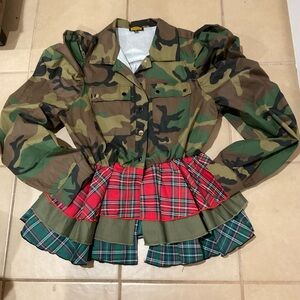 Camo Peplum Top XL | Statement Ruffle Plaid Hem | Streetwear Chic NWOT